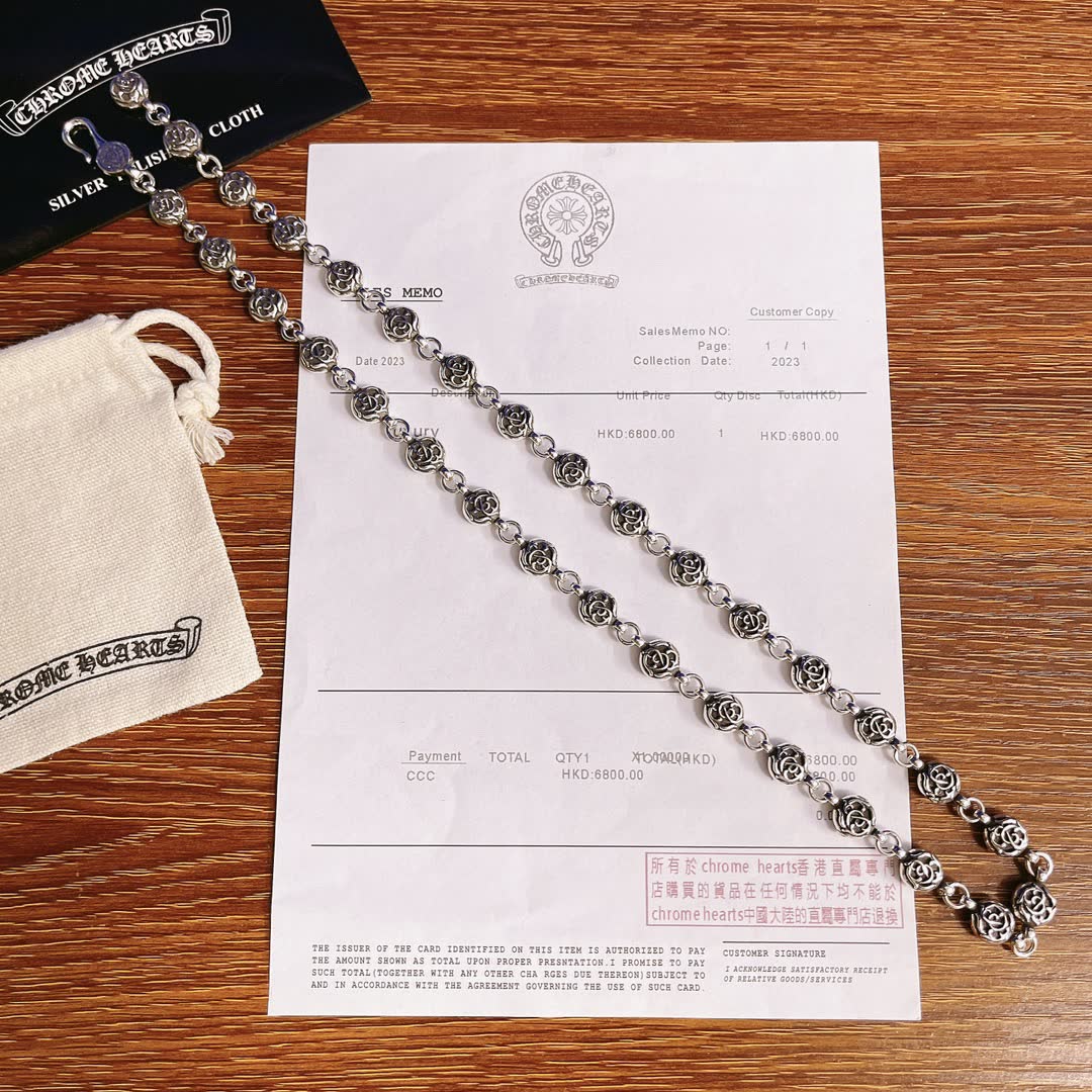 Chrome Hearts Silver Rose Chain Necklace